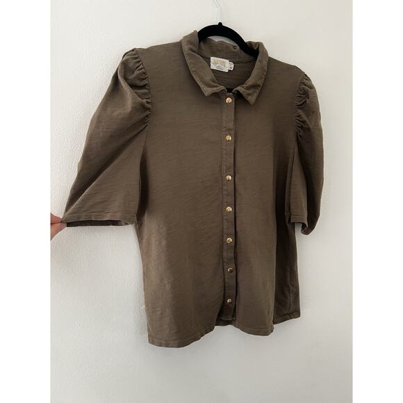 Nation LTD Ennis Feminine Puff Sleeve Top Blouse Workshirt XL Green - Picture 4 of 7